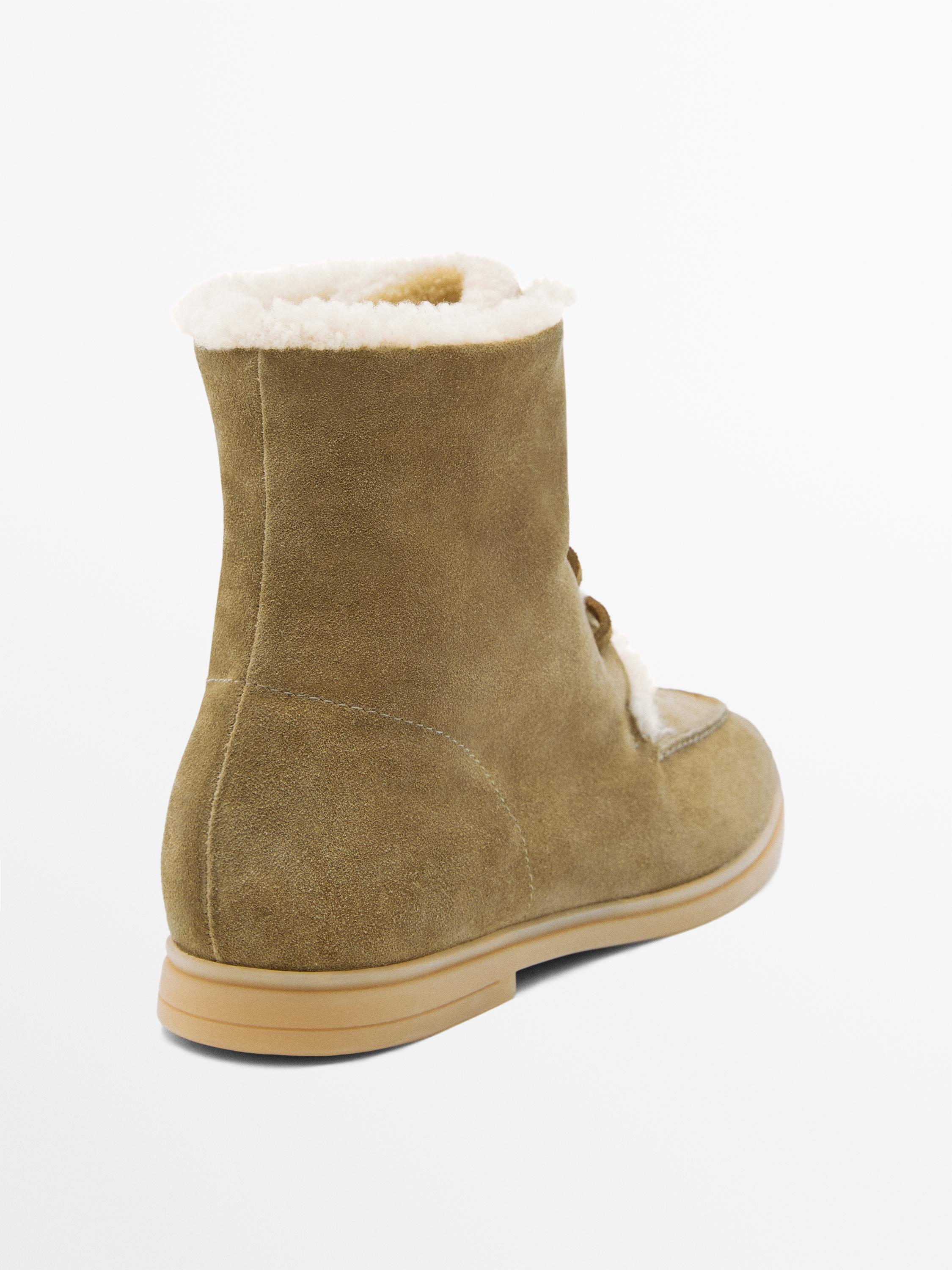 Flat split leather ankle boots with lining